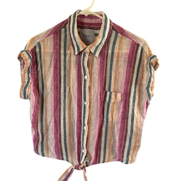 Rails Tops - Rails Striped Multicolor Button-Up Tie Waist Blouse size Small